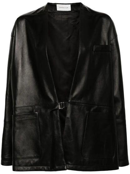 Drop-Shoulder Leather Jacket