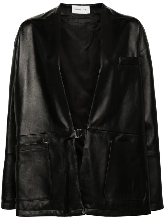 Drop-Shoulder Leather Jacket