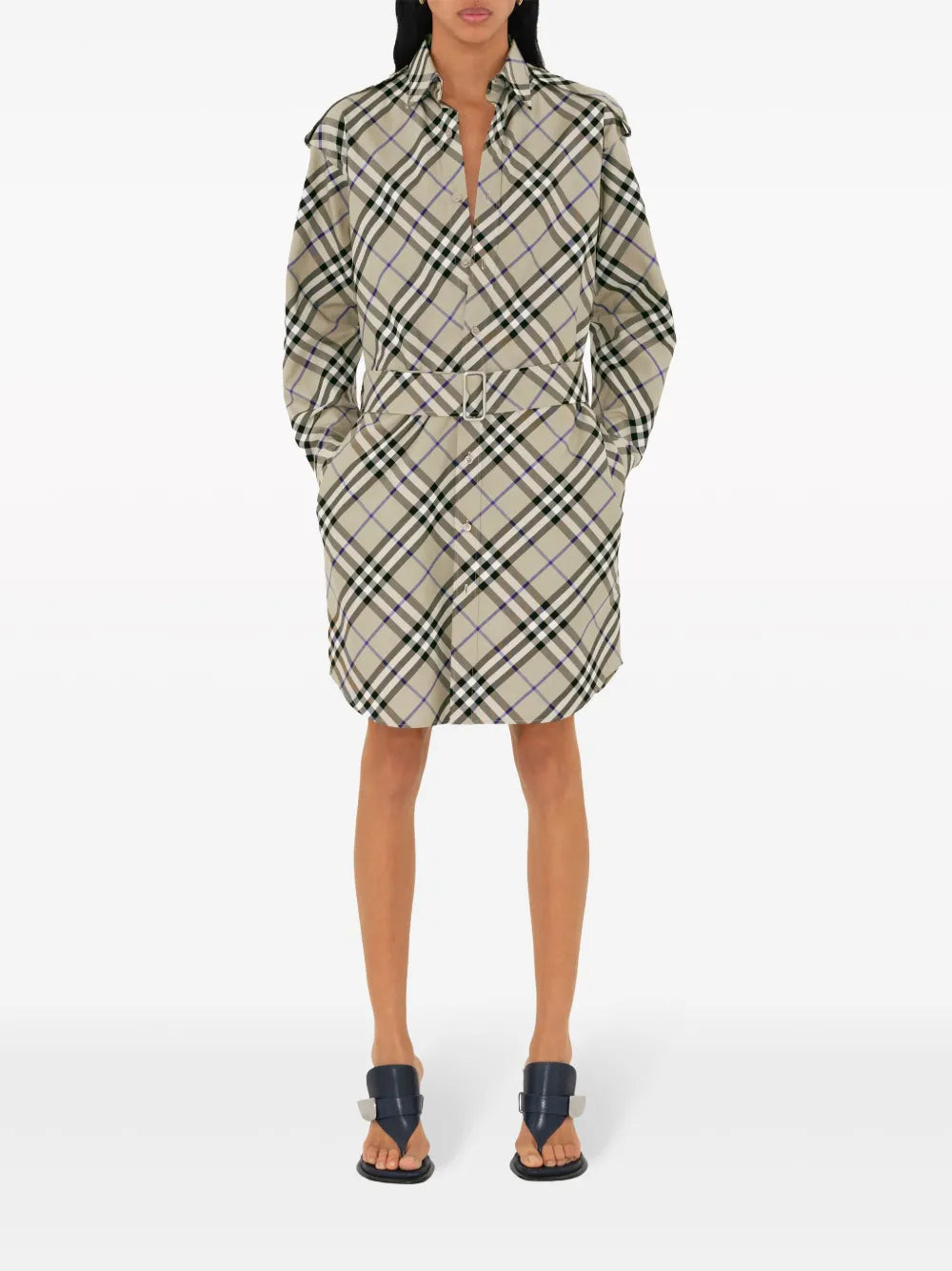 Vintage Check-Print Cotton Shirt Dress