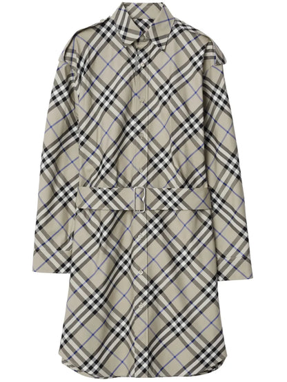 Vintage Check-Print Cotton Shirt Dress