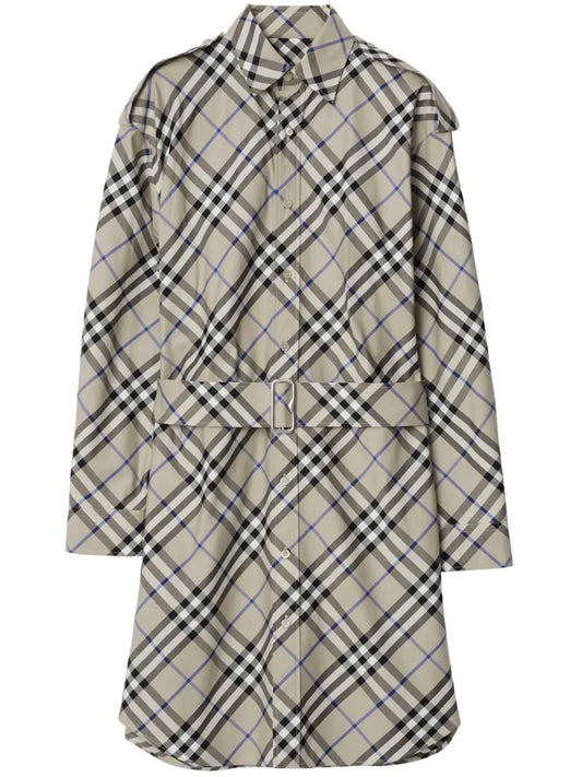 Vintage Check-Print Cotton Shirt Dress