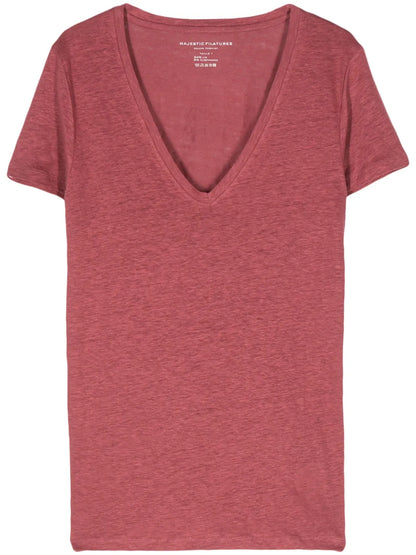 V-Neck Slub-Texture T-Shirt