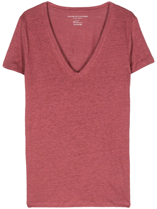 V-Neck Slub-Texture T-Shirt
