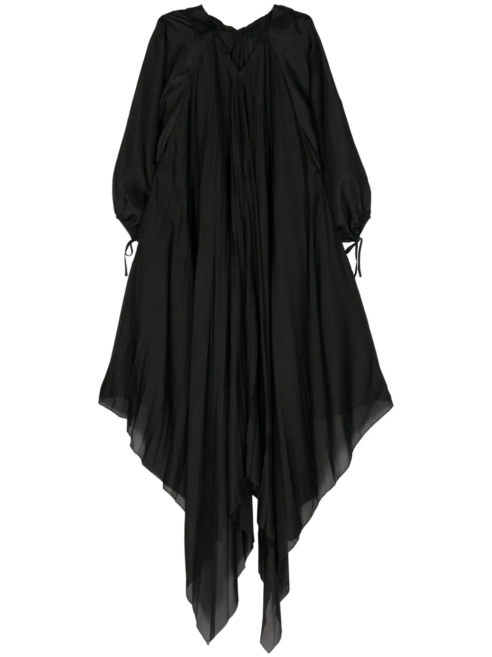 Puff-Sleeve Asymmetric Silk Dress
