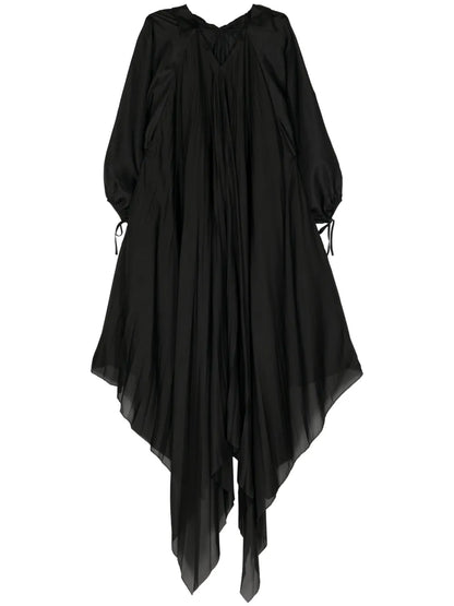 Puff-Sleeve Asymmetric Silk Dress