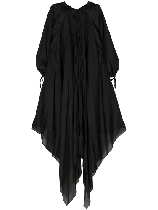 Puff-Sleeve Asymmetric Silk Dress