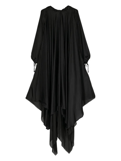 Puff-Sleeve Asymmetric Silk Dress