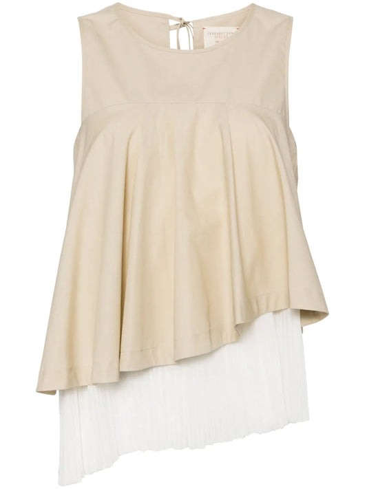 Sleeveless Tiered Pleated Top