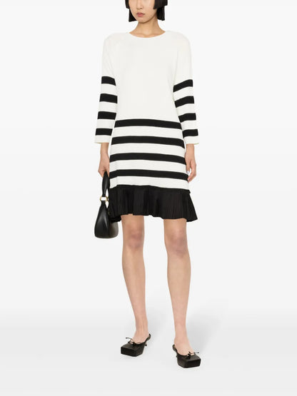 Stripe-Print Flounce-Hem Dress