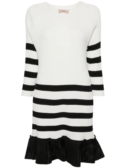 Stripe-Print Flounce-Hem Dress