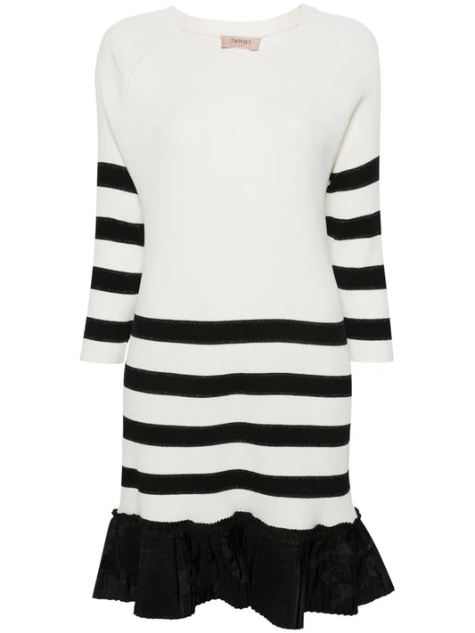 Stripe-Print Flounce-Hem Dress