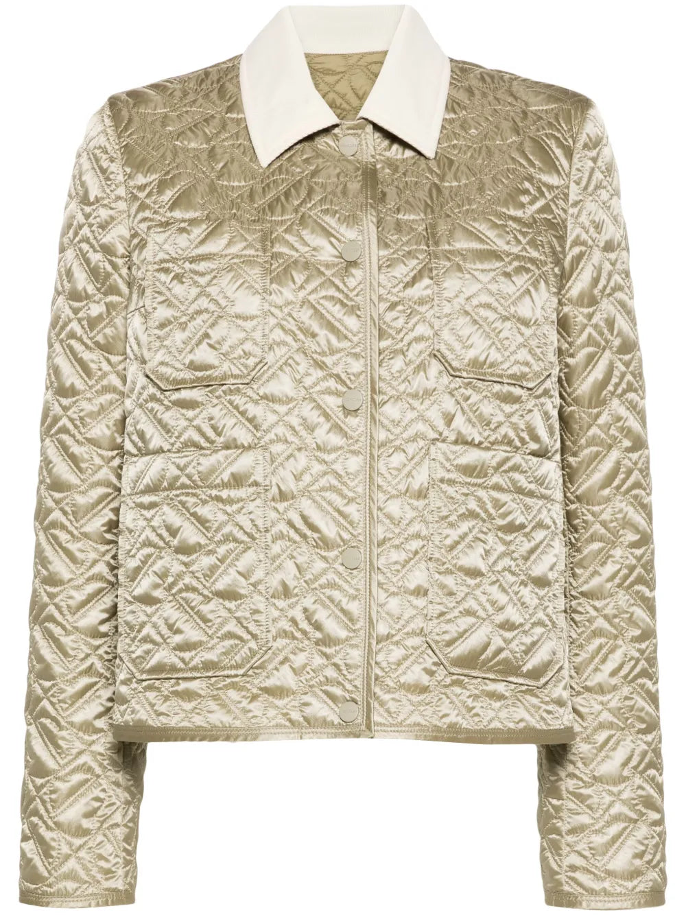Corduroy-Collar Quilted Shirt Jacket