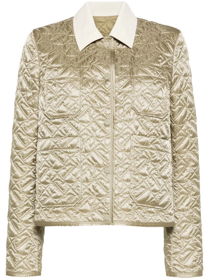 Corduroy-Collar Quilted Shirt Jacket
