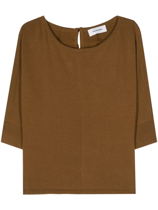 Tie-Fastening Wool Knitted Top