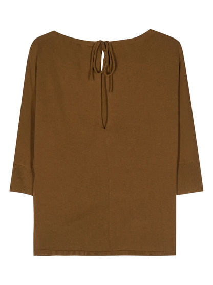 Tie-Fastening Wool Knitted Top