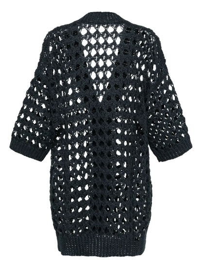 Open-Knit Midi Cardi-Coat