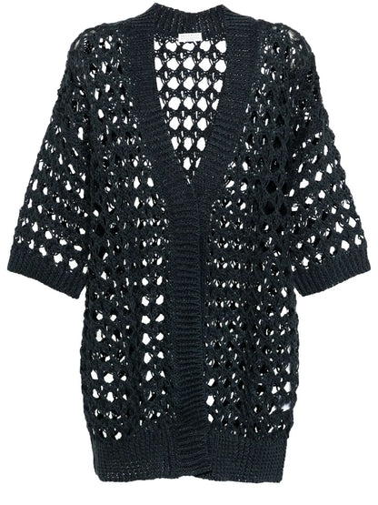 Open-Knit Midi Cardi-Coat