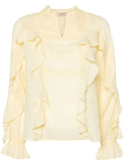 Lace-Detailing Ruffled Blouse