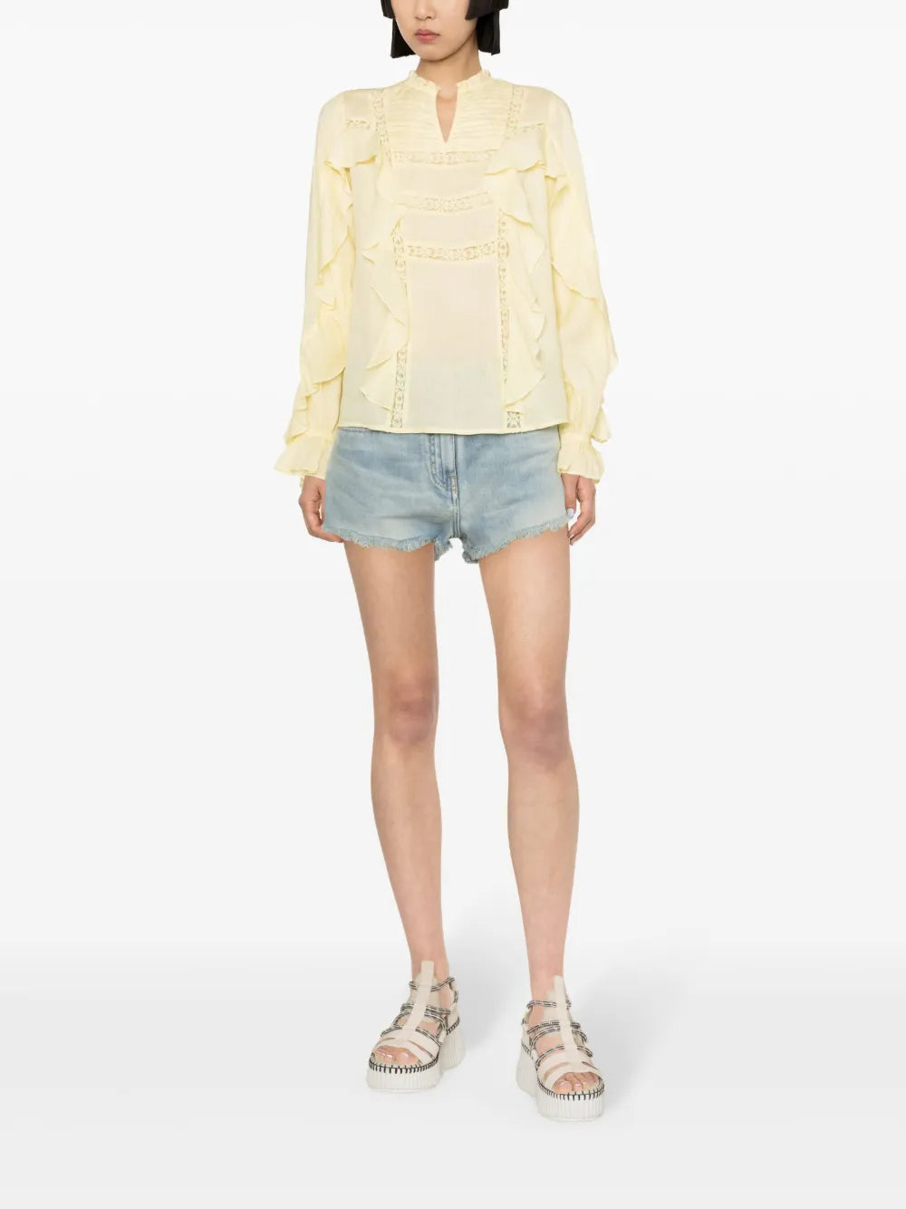 Lace-Detailing Ruffled Blouse