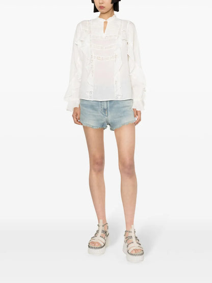 Lace-Detailing Ruffled Blouse