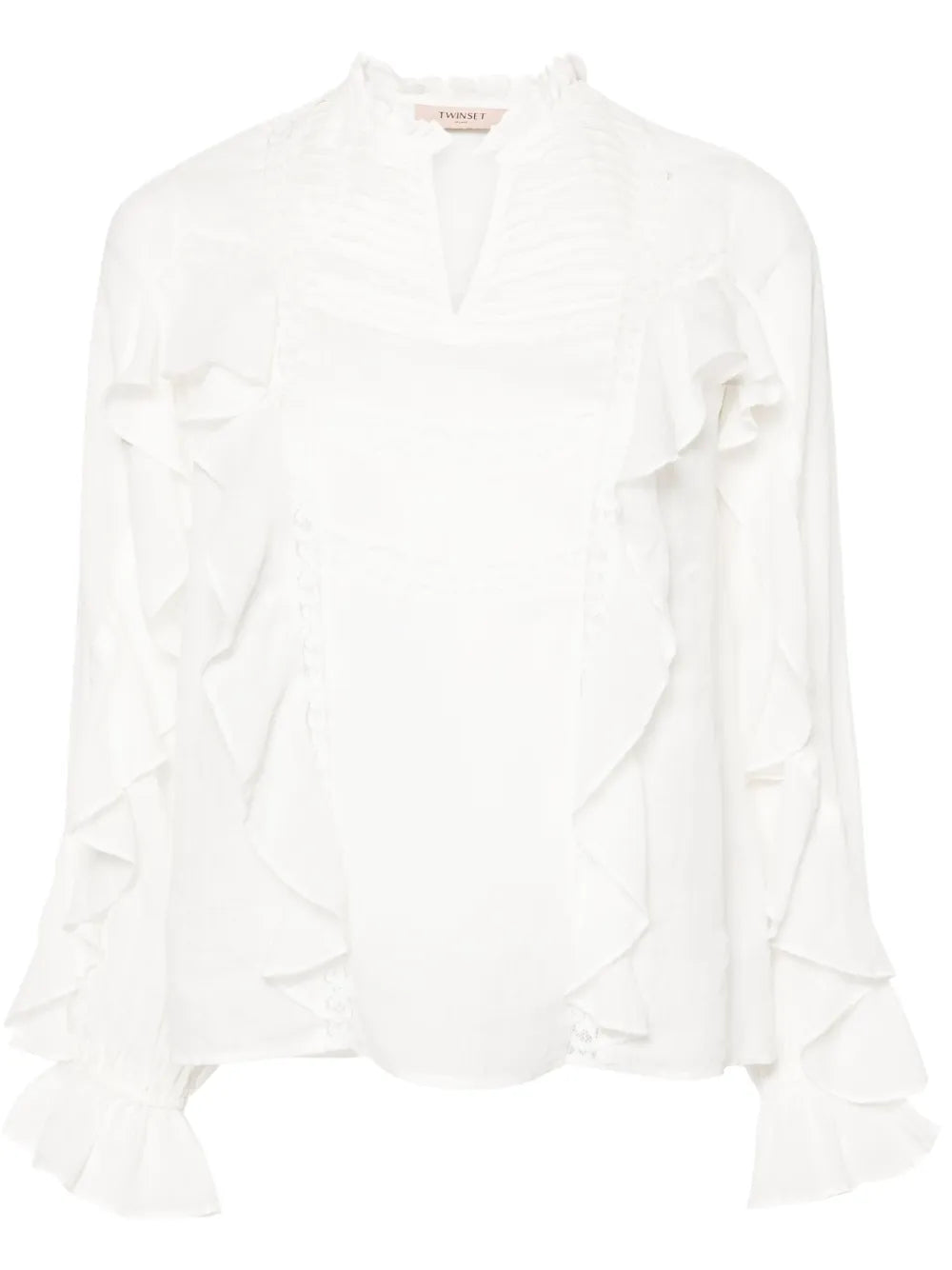 Lace-Detailing Ruffled Blouse