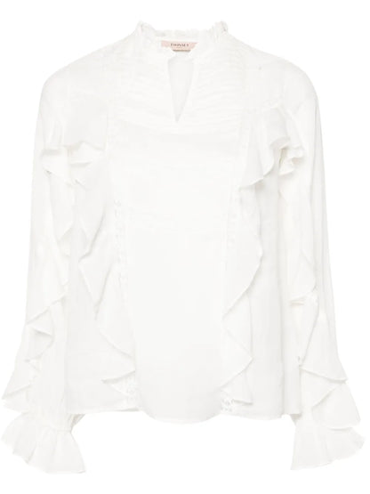 Lace-Detailing Ruffled Blouse