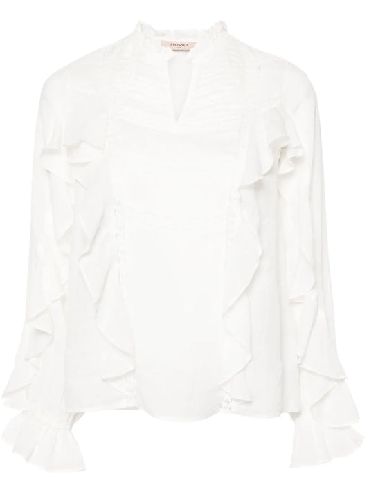 Lace-Detailing Ruffled Blouse