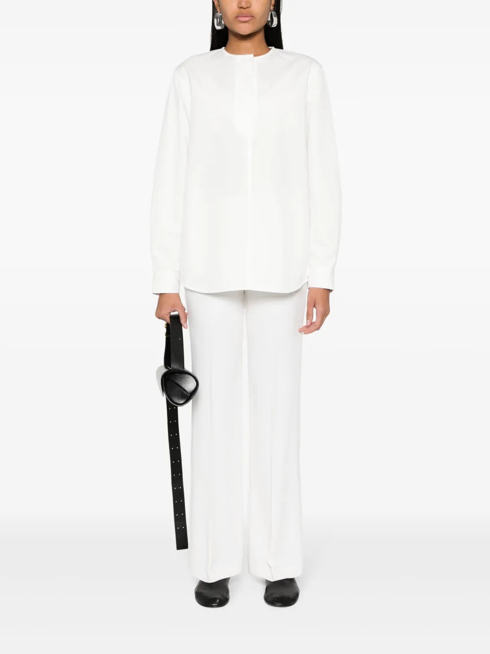 Collarless Twill Blouse