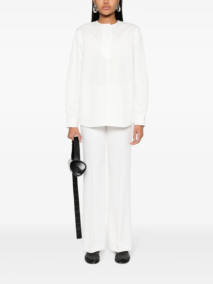 Collarless Twill Blouse