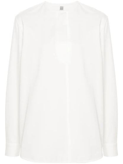 Collarless Twill Blouse