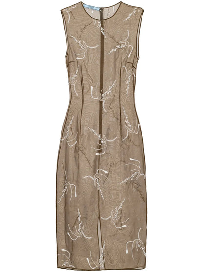 Embroidered Sheer Silk Midi Dress