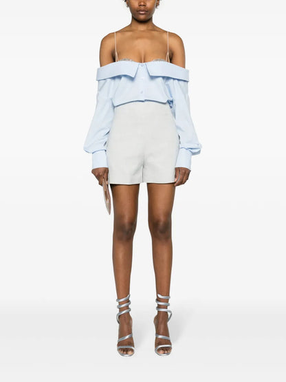 Rhinestoned V-Nek Poplin Shirt