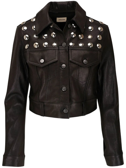 Eyelet-Detailed Leather Jacket