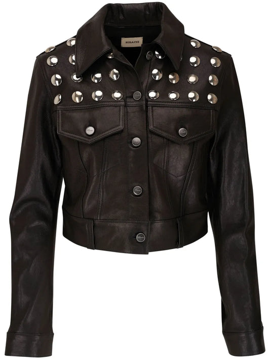 Eyelet-Detailed Leather Jacket