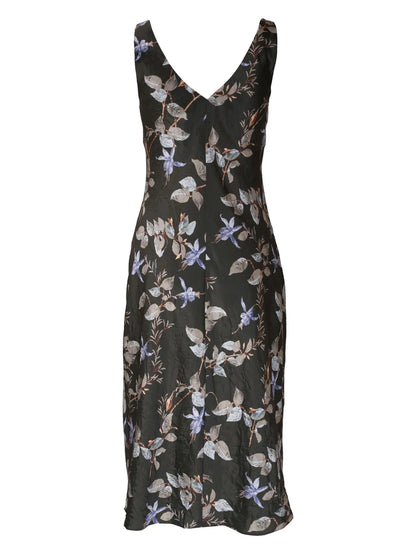 Floral-Print Satin Midi Dress
