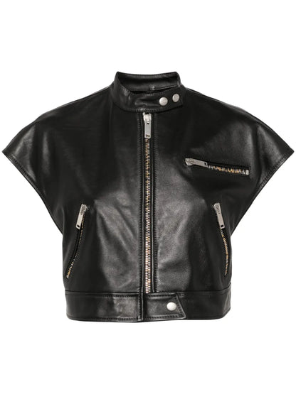 Short-Sleeve Cropped Biker Jacket