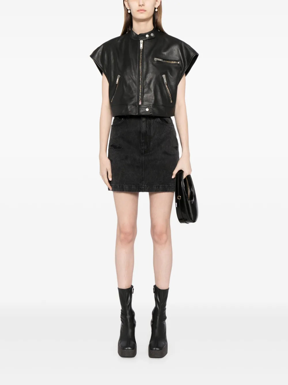 Short-Sleeve Cropped Biker Jacket