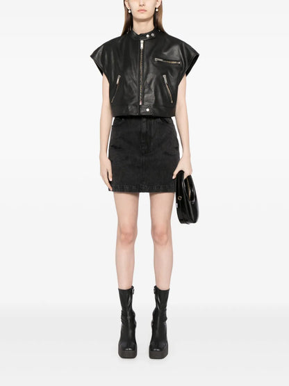 Short-Sleeve Cropped Biker Jacket