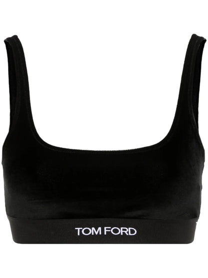 Logo-Jacquard Velvet Bralette Top