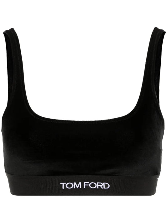 Logo-Jacquard Velvet Bralette Top