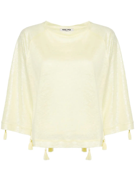 Tassel-Detail Linen Jersey Top