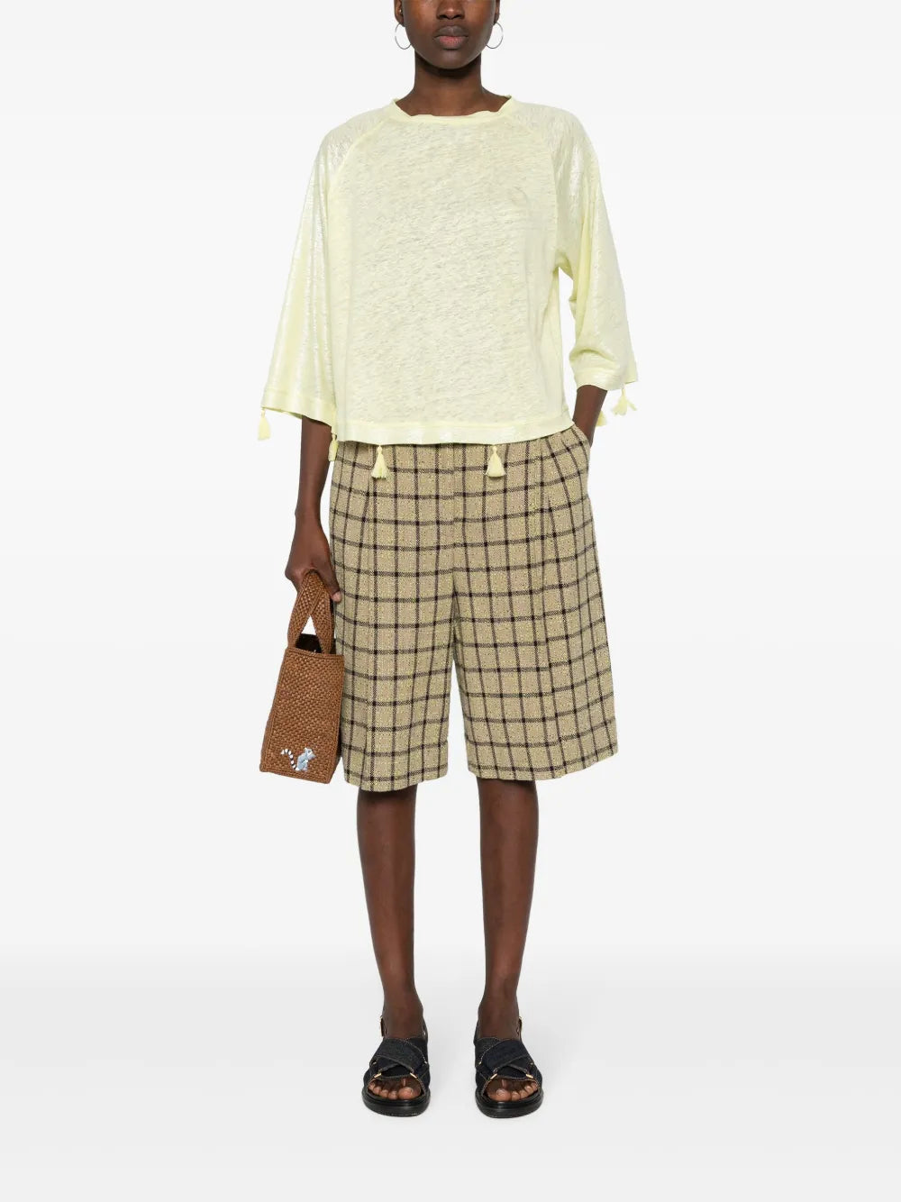 Tassel-Detail Linen Jersey Top