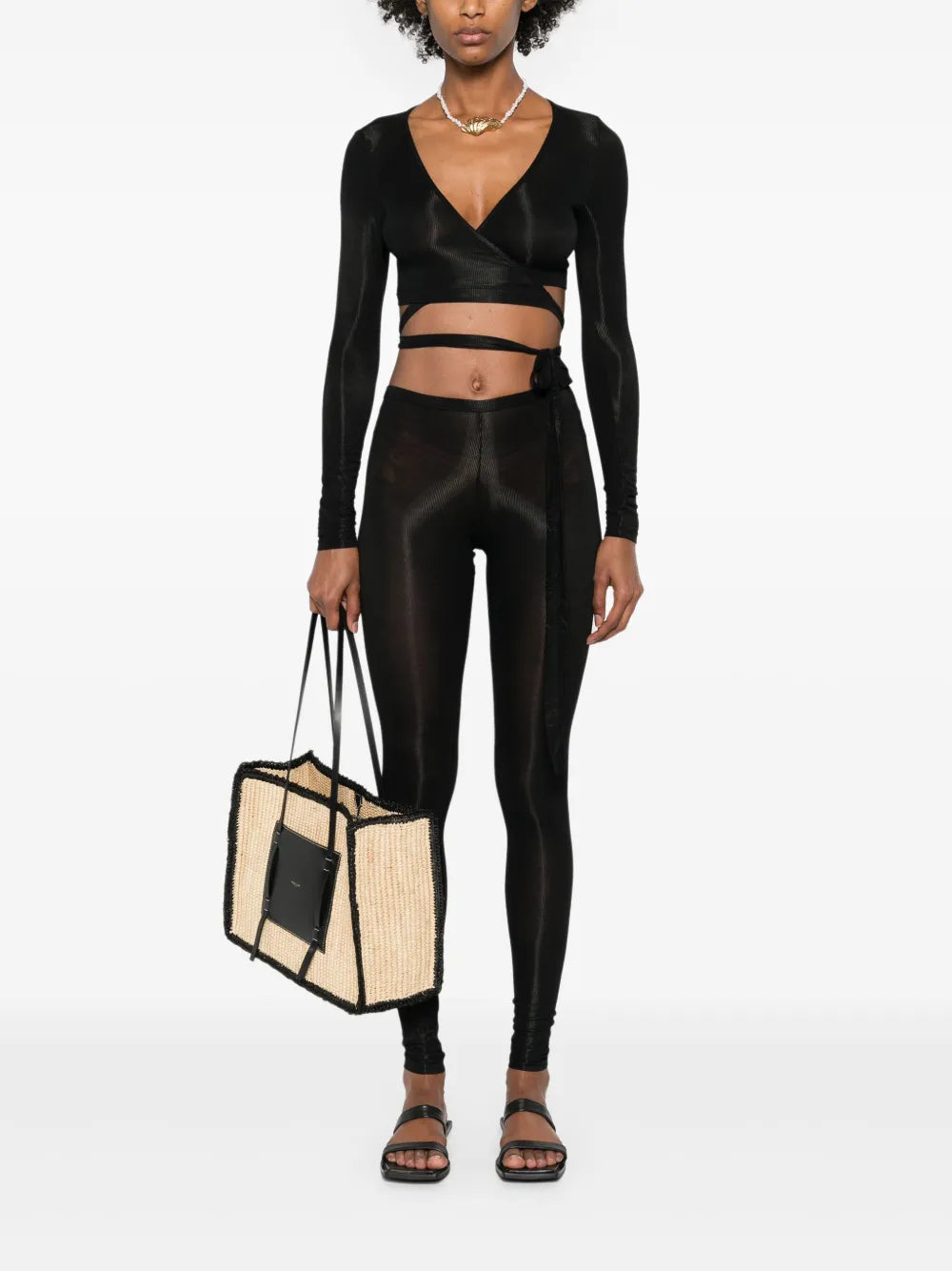 La Femme Amazone Ribbed Wrap Blouse