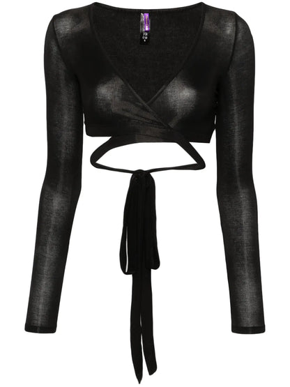 La Femme Amazone Ribbed Wrap Blouse