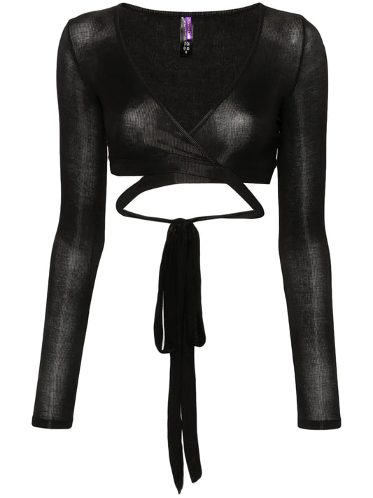 La Femme Amazone Ribbed Wrap Blouse