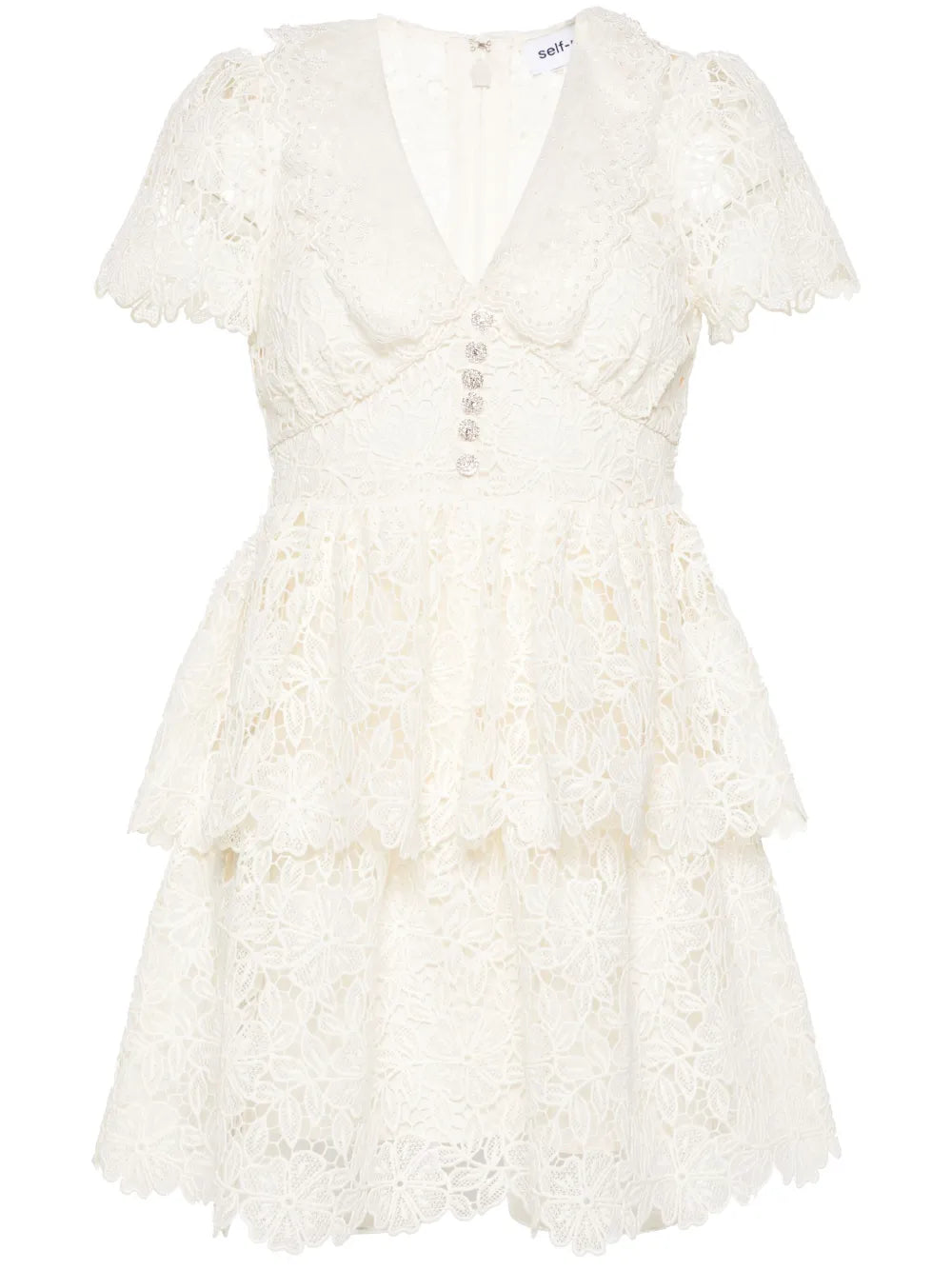 Floral-Macramé Belted Minidress