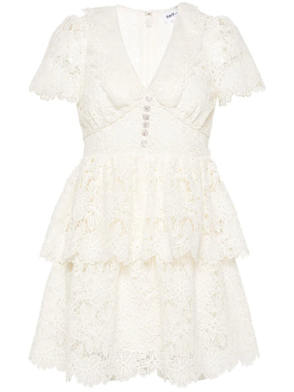 Floral-Macramé Belted Minidress