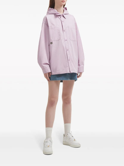 Embroidered Hooded Shirt Jacket