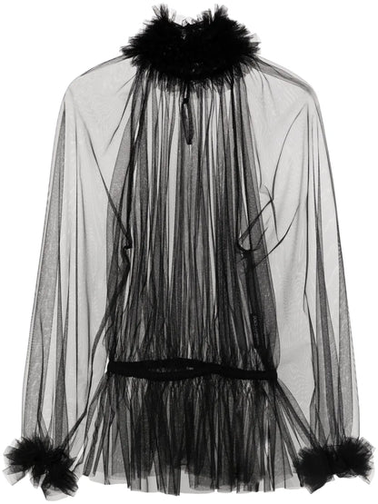 Ruffle-Trim Tulle Blouse