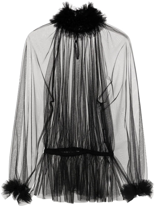 Ruffle-Trim Tulle Blouse